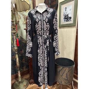 Elie Tahari Black and Beige Long Sleeve Dress Large